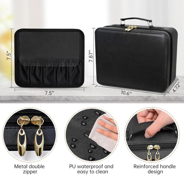 FASCINATE Makeup Case with Lighted Mirror, 3-Colour Setting, Travel Cosmetic Organizer with Adjustable Dividers