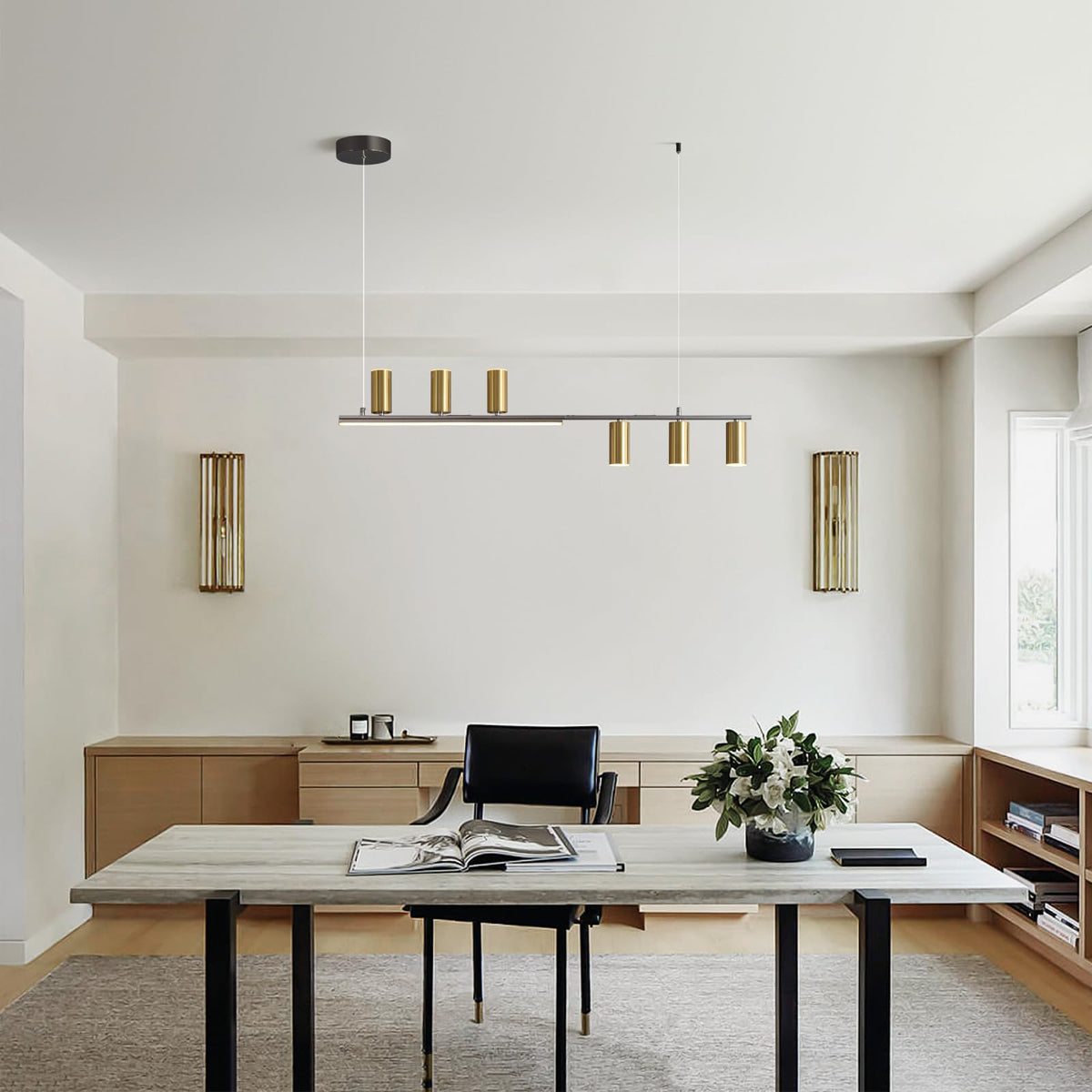 Garwarm 6-Light Linear Dimmable LED Pendant Modern Hanging Light with ...