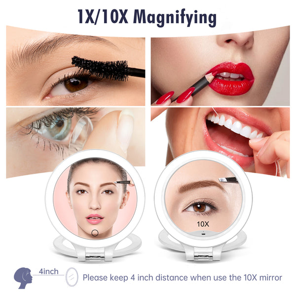 FASCINATE Magnifying Mirror 10X 1X Double Sided Magnification Vanity Mirror 3 Colour Setting Adjustable Rotation LED
