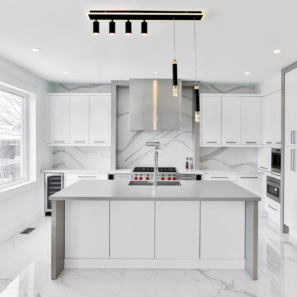 Garwarm 6-Light Black Dimmable LED Linear Pendant Light with Remote