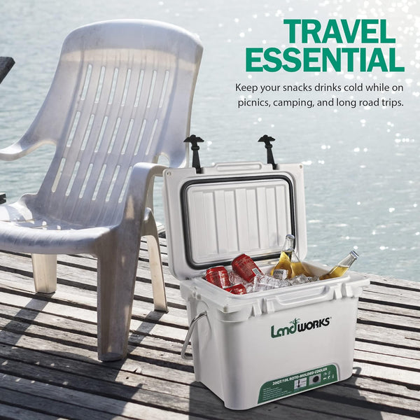Landworks Rotomolded Enhanced Ice Cooler 20QT/45QT 5-10 Day Ice Retention Commercial Grade Food Safe Dry Ice Compatible UV Protection 15mm Gasket (2) Bottle Openers Vacuum Release Valve(GBT013)