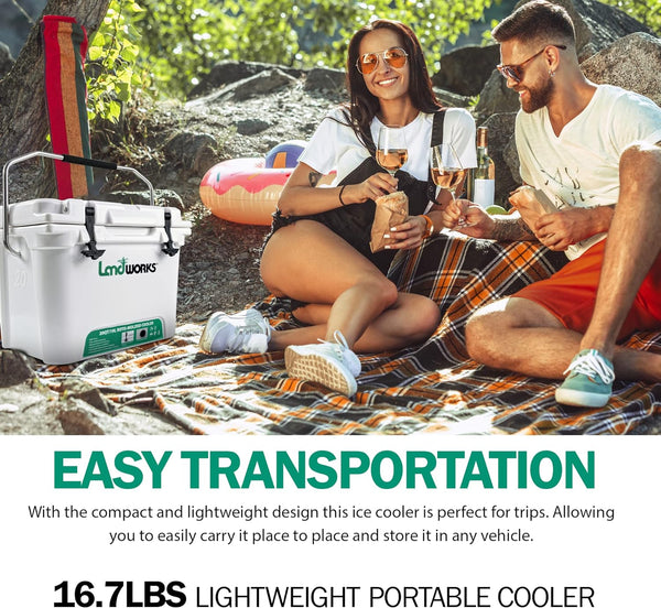 Landworks Rotomolded Enhanced Ice Cooler 20QT/45QT 5-10 Day Ice Retention Commercial Grade Food Safe Dry Ice Compatible UV Protection 15mm Gasket (2) Bottle Openers Vacuum Release Valve(GBT013)