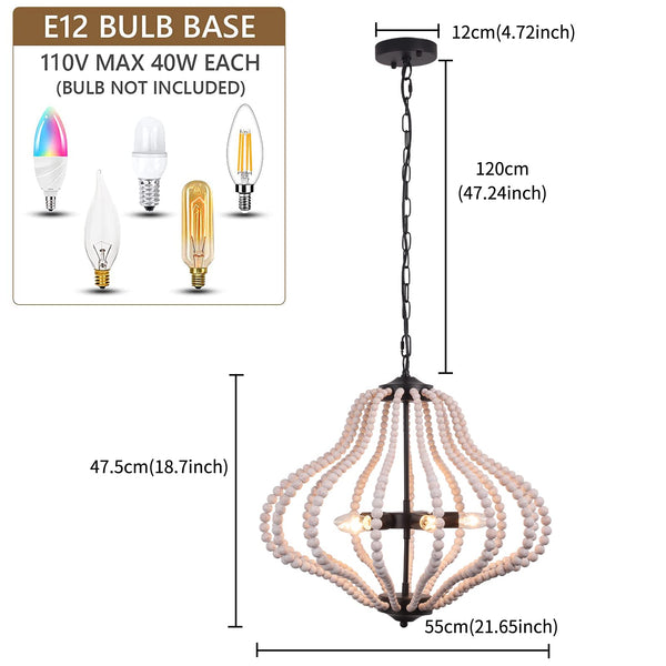 Garwarm 5- Lights Boho Wood Beaded Pendant Lighting