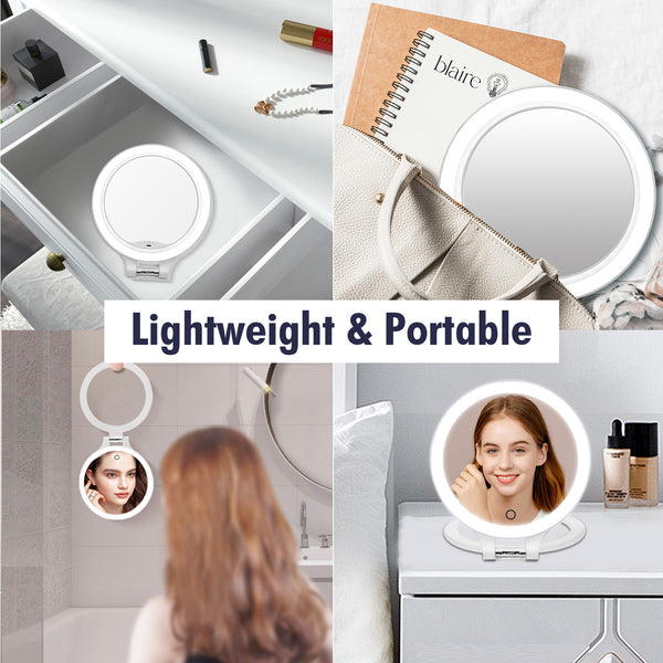 FASCINATE Magnifying Mirror 10X 1X Double Sided Magnification Vanity Mirror 3 Colour Setting Adjustable Rotation LED