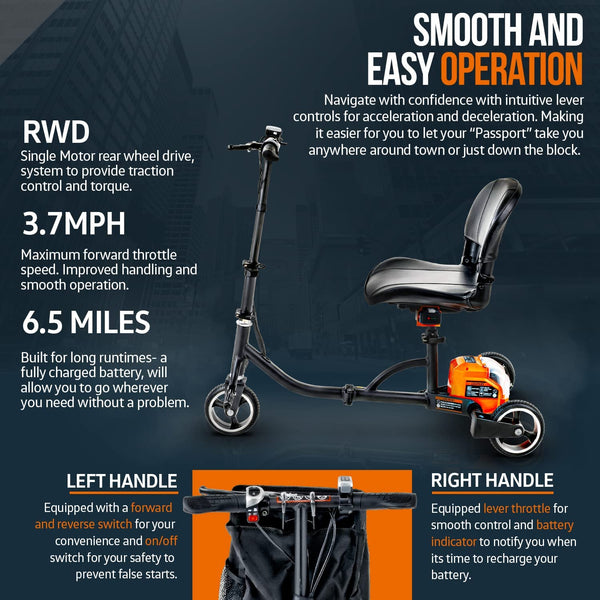 SuperHandy 3 Wheel Folding Mobility Scooter - Lightweight, Long Range w/ 2 Detachable 48V Batteries SKU: GEUT081
