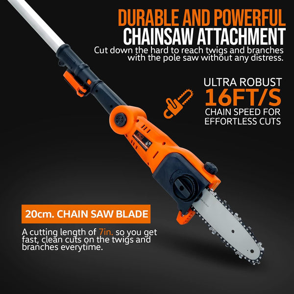 SuperHandy Pole Chain Saw Cordless 20cm with 20V Battery Pack, Extension Pole, Branch Cutting and Tree Trimming SKU:GEUT064