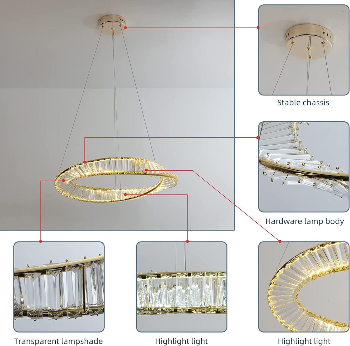 Garwarm Dimmable LED Golden Crystal Chandelier with Remote Control Adj ...