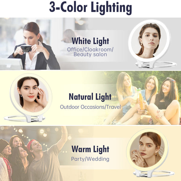 FASCINATE Magnifying Mirror 10X 1X Double Sided Magnification Vanity Mirror 3 Colour Setting Adjustable Rotation LED
