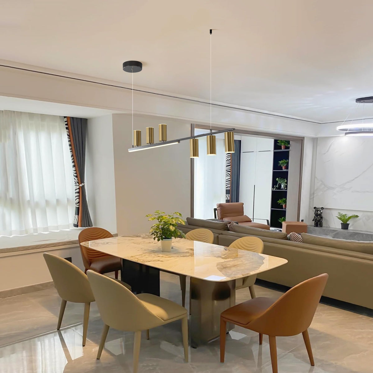 Garwarm 6-Light Linear Dimmable LED Pendant Modern Hanging Light with ...