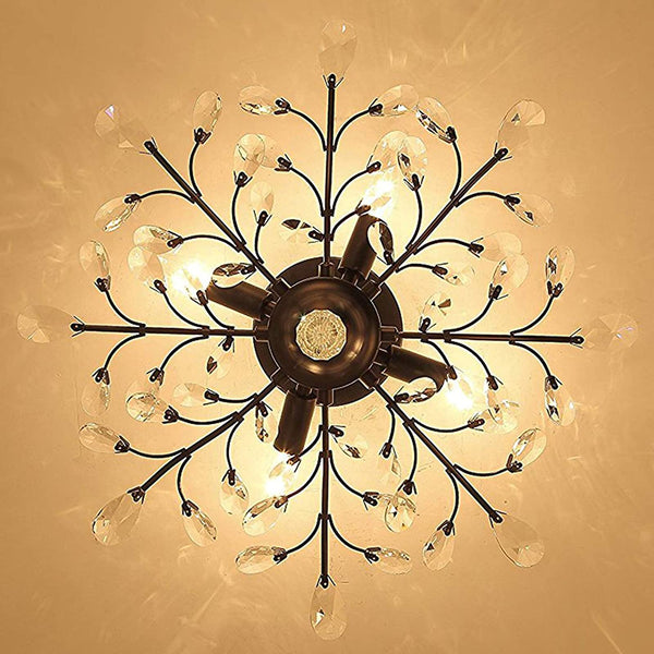 Garwarm Vintage Black K9 Crystal 4-Light Flush Mount Chandelier for Living Room Dining Room Porch Hallway
