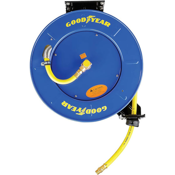 Goodyear Air Hose Reel Retractable 9.5mm x 20m 20BAR Max SBR Rubber Hose Heavy Duty Industrial Steel Single Arm Construction(GBR012)
