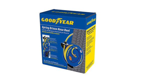 Goodyear Air Hose Reel Retractable 9.5mm x 15m 20BAR Max SBR Rubber Hose Heavy Duty Industrial Steel Single Arm Construction GBR002