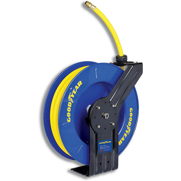 Goodyear Air Hose Reel Retractable 9.5mm x 20m 20BAR Max SBR Rubber Hose Heavy Duty Industrial Steel Single Arm Construction(GBR012)