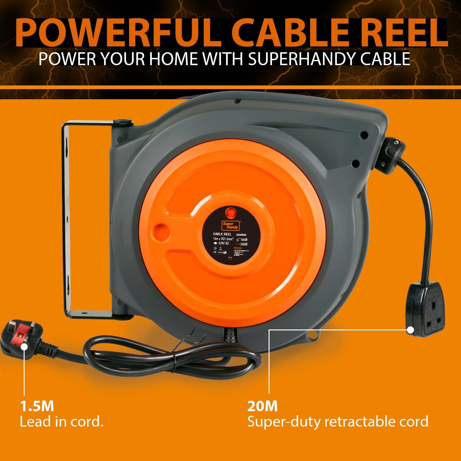 Commercial Extension Cord Reel Heavy Duty Retractable Long