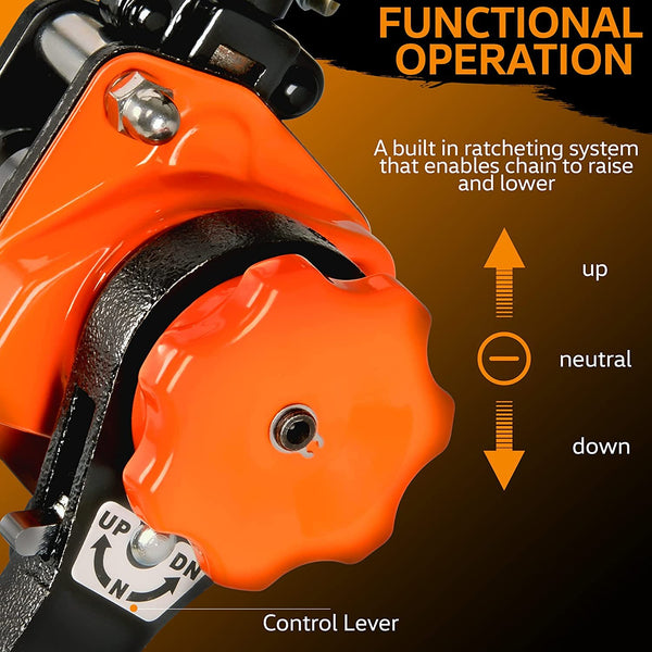 SuperHandy Mini Lever Hoist Come Along 1/2 TON 1100 LBS Capacity 5FT Lift 2 Heavy Duty Hooks Commercial Grade Steel for Lifting Pulling Construction Building Garages Warehouse Automotive Machinery(GEUT014)