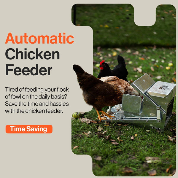 SuperHandy Chicken Feeder Automatic 20lbs (9kg) Capacity Trough Feeds 6-12 Poultry/Fowl Up to 10 Days Keeps Dry with Spill Proof Galvanized Steel Bird Prevention for Chickens, Pheasants, or Roosters GBTS016