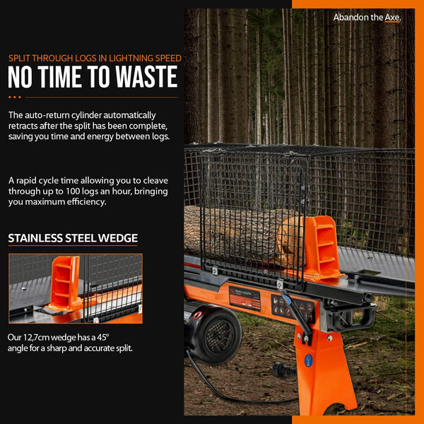 SuperHandy Log Splitter Electric Portable 6 Ton Ram System 9.6A 2200Watt Motor Horizontal Full Beam with Steel Wedge for Fire Wood Splitting Forestry(GBTS011)