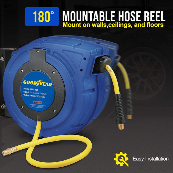 Goodyear Steel Retractable Air Compresso Hose Reel Max. 300PSI (Enclosed Retractable 3/8" X 15M)(GBR001)