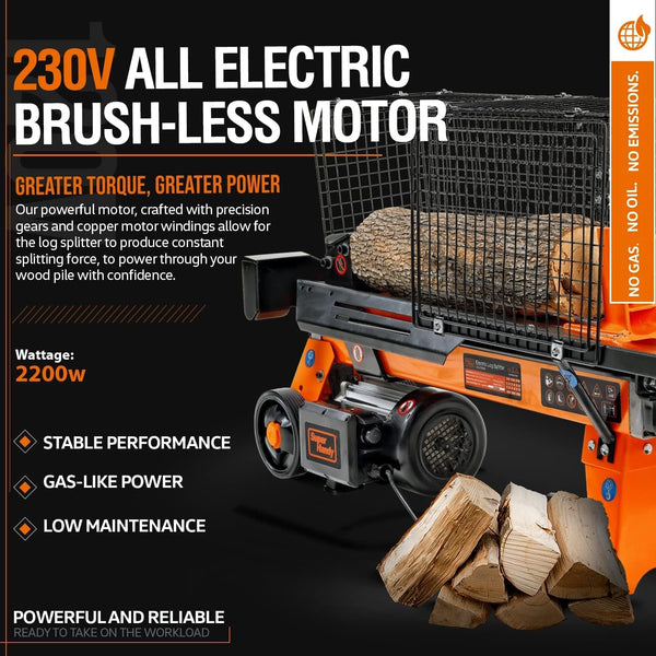 SuperHandy Log Splitter Electric Portable 6 Ton Ram System 9.6A 2200Watt Motor Horizontal Full Beam with Steel Wedge for Fire Wood Splitting Forestry(GBTS011)