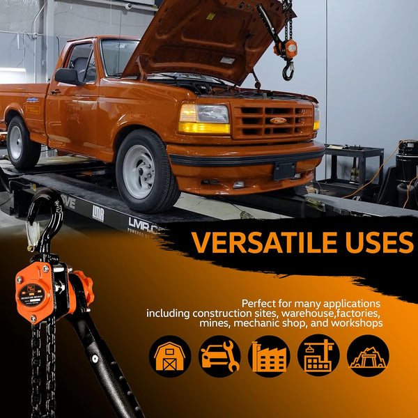 SuperHandy Mini Lever Hoist Come Along 1/2 TON 1100 LBS Capacity 5FT Lift 2 Heavy Duty Hooks Commercial Grade Steel for Lifting Pulling Construction Building Garages Warehouse Automotive Machinery(GEUT014)
