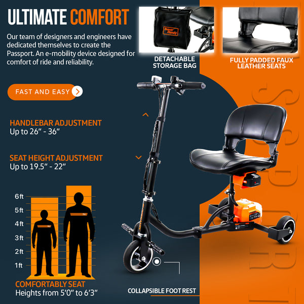 SuperHandy 3 Wheel Folding Mobility Scooter - Lightweight, Long Range w/ 2 Detachable 48V Batteries SKU: GEUT081