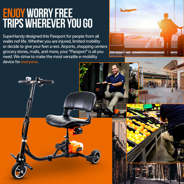 SuperHandy 3 Wheel Folding Mobility Scooter - Lightweight, Long Range w/ 2 Detachable 48V Batteries SKU: GEUT081