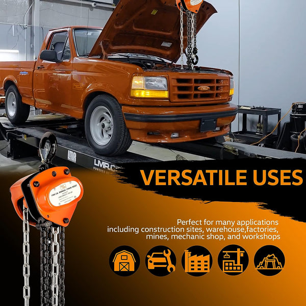 SuperHandy Chain Block Hoist Come Along 1 TON 2200LBS Capacity 10FT Lift Heavy Duty Hooks Commercial Grade Steel SKU:GEUT016