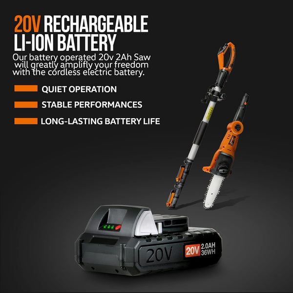 SuperHandy Pole Chain Saw Cordless 20cm with 20V Battery Pack, Extension Pole, Branch Cutting and Tree Trimming SKU:GEUT064