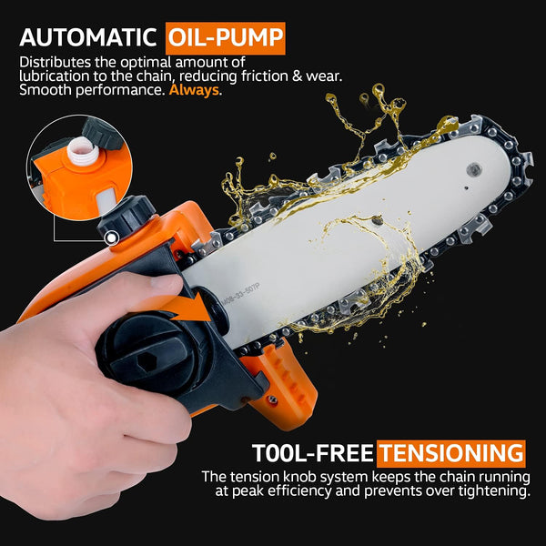 SuperHandy Pole Chain Saw Cordless 20cm with 20V Battery Pack, Extension Pole, Branch Cutting and Tree Trimming SKU:GEUT064