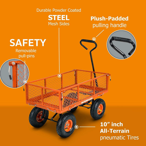 SuperHandy Wagon Utility Cart Hand Truck Manual Heavy Duty Lawn Garden w/Removable Side Meshes 400 lbs Max Cap SKU:GEUT075