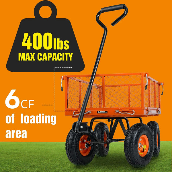 SuperHandy Wagon Utility Cart Hand Truck Manual Heavy Duty Lawn Garden w/Removable Side Meshes 400 lbs Max Cap SKU:GEUT075