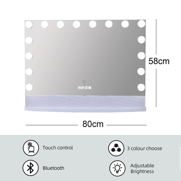 Hollywood Mirror with Bluetooth Speaker, 16-Dimmable Bulbs, LED Ambient Light Strip, SKU: MT008058PRO