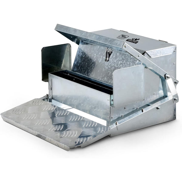 SuperHandy Chicken Feeder Automatic 20lbs (9kg) Capacity Trough Feeds 6-12 Poultry/Fowl Up to 10 Days Keeps Dry with Spill Proof Galvanized Steel Bird Prevention for Chickens, Pheasants, or Roosters GBTS016