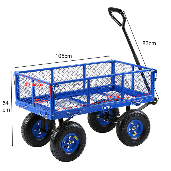 UMI Wagon Utility Cart Hand Truck Manual Heavy Duty Lawn Garden with Removable Side Meshes 400 lbs Max Capacity