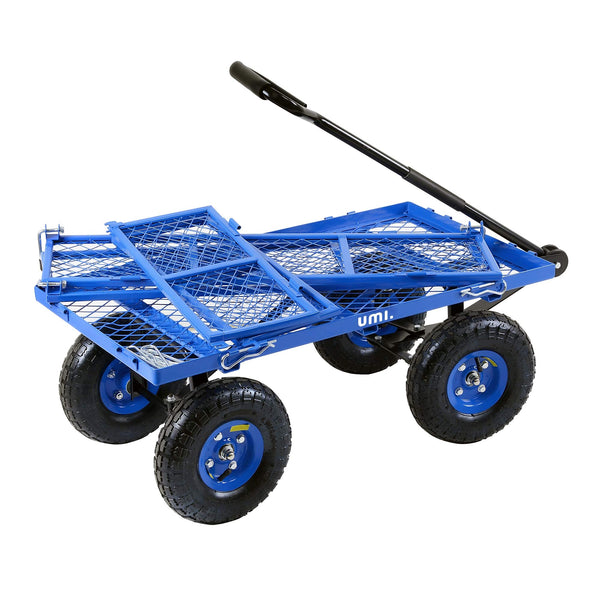 UMI Wagon Utility Cart Hand Truck Manual Heavy Duty Lawn Garden with Removable Side Meshes 400 lbs Max Capacity