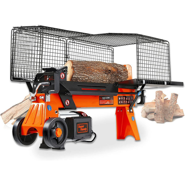 SuperHandy Log Splitter Electric Portable 6 Ton Ram System 9.6A 2200Watt Motor Horizontal Full Beam with Steel Wedge for Fire Wood Splitting Forestry(GBTS011)